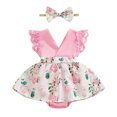 thumbnail image 1 of Bagilaanoe Newborn Easter Outfits Baby Girl Rompers Dress Floral Print Fly Sleeve Bodysuits + Headband 3M 6M 12M 18M Infant Patchwork A-line Dresses, 1 of 7
