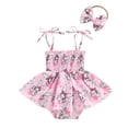 thumbnail image 1 of Bagilaanoe Newborn Easter Outfits Baby Girl Rompers Dress Flower Print Sleeveless Bodysuits + Headband 3M 6M 9M 12M Infant Patchwork A-line Dresses, 1 of 6
