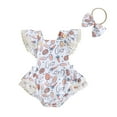 thumbnail image 1 of Bagilaanoe Newborn Easter Outfits Baby Girl Rompers Dress Print Fly Sleeve Bodysuits + Headband 3M 6M 12M 18M Infant Patchwork A-line Dresses, 1 of 8