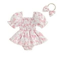 thumbnail image 1 of Bagilaanoe Newborn Easter Outfits Baby Girl Rompers Dress Print Short Sleeve Bodysuits + Headband 3M 6M 12M 18M Infant A-line Dresses, 1 of 1