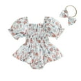 thumbnail image 1 of Bagilaanoe Newborn Easter Outfits Baby Girl Rompers Dress Print Short Sleeve Bodysuits + Headband 3M 6M 12M 18M Infant A-line Dresses, 1 of 7