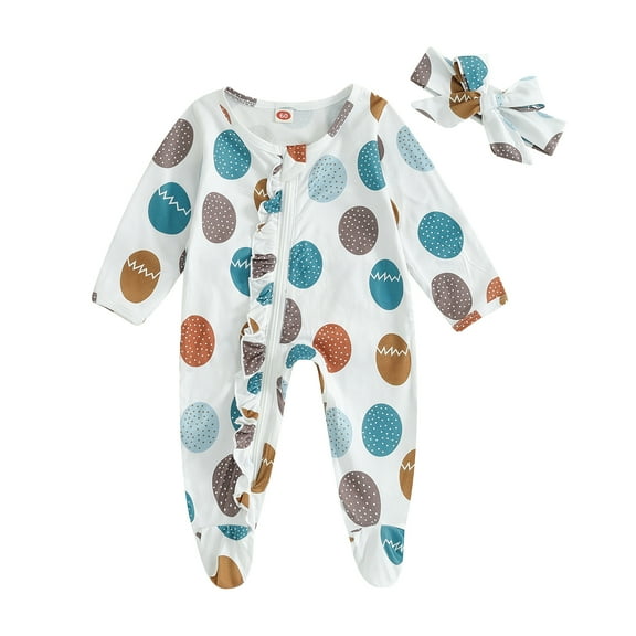 Bagilaanoe Newborn Easter Outfits Baby Girls One-pieces Print Long Sleeve Footies Jumpsuit + Headband 3M 6M 9M 12M Infant Zipped Romper Casual Clothing