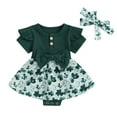 thumbnail image 1 of Bagilaanoe Newborn Holiday Outfits Baby Girl Rompers Dress Print Short Sleeve Bodysuits + Headband 3M 6M 9M 12M 18M Infant Patchwork A-line Dresses, 1 of 8