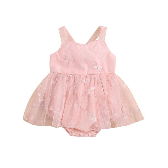 Bagilaanoe Newborn Outfits Baby Girl Rompers Dress 3D Butterfly Embroidery Sleeveless Bodysuits 3M 6M 9M 12M 18M Infant Patchwork A-line Tulle Dresses
