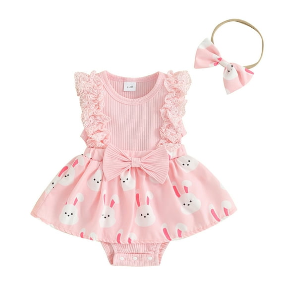 Bagilaanoe Newborn Summer Outfits Baby Girl Rompers Dress Floral Print Fly Sleeve Bodysuits + Headband 3M 6M 9M 12M 18M Infant Patchwork A-line Dresses