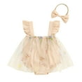 thumbnail image 1 of Bagilaanoe Newborn Summer Outfits Baby Girl Rompers Dress Flower Butterfly Embroidery Fly Sleeve Bodysuits + Headband 3M 6M 12M 18M Infant Tulle Patchwork A-line Dresses, 1 of 1