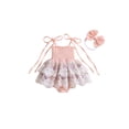 thumbnail image 1 of Bagilaanoe Newborn Summer Outfits Baby Girl Rompers Dress Flower Embroidery Fly Sleeve Bodysuits + Headband 3M 6M 12M 18M Infant Patchwork A-line Dresses, 1 of 1