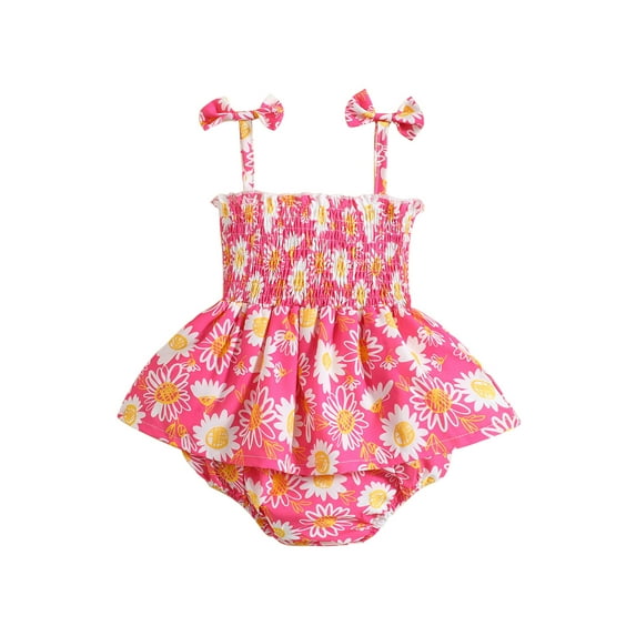 Bagilaanoe Newborn Summer Outfits Baby Girl Rompers Dress Sunflower Print Sleeveless Bodysuits Infant Patchwork A-line Dresses