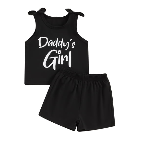 Bagilaanoe Sleeveless Letter Print Tank Top Shorts Outfit Set (Little Girls), Black