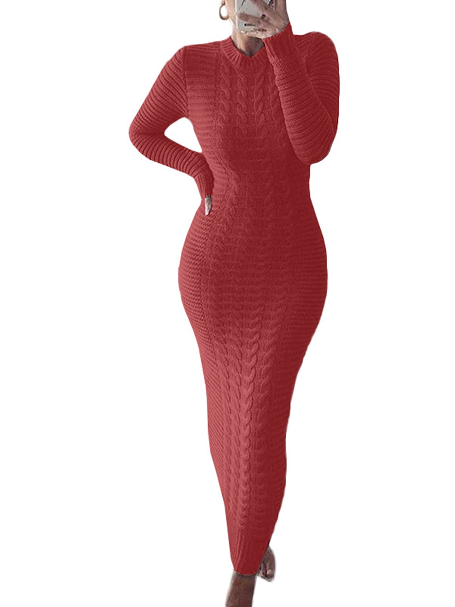 Square Neckline Slim-fit Sweater Dress