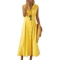 thumbnail image 1 of Bagilaanoe Summer Dresses for Women Cotton Linen Button Down Lapel Long Dress Sleeveless Casual Beach Party A Line Sundress, 1 of 10