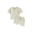 thumbnail image 1 of Bagilaanoe Summer Newborn Baby Boy Clothes Set Ribbed Outfits Infant Solid Short Sleeve Tops Shorts 2PCS, 1 of 9