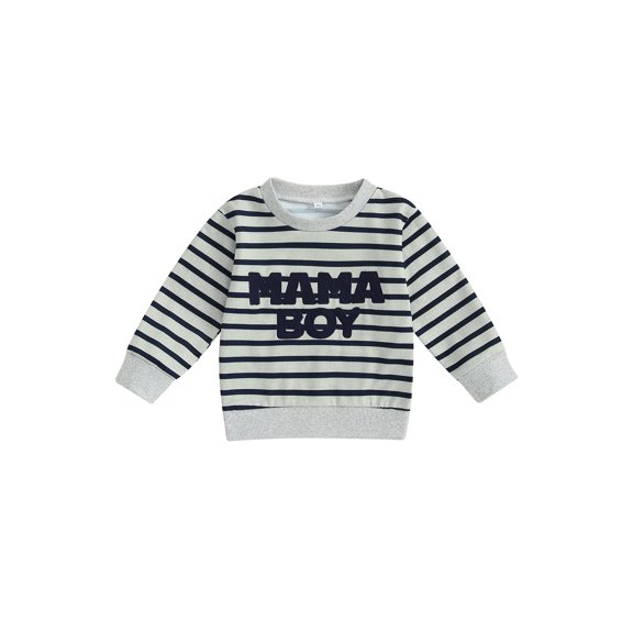 Bagilaanoe Toddler Baby Boy Casual Sweatshirt Long Sleeve Letter Stripe Pullover 6M 12M 18M 24M 3T 4T Kids Fall Loose Tee Tops