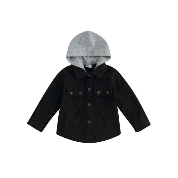 Bagilaanoe Toddler Baby Boy Corduroy Hooded Jacket Contrast Color Long Sleeve Shacket  with Pockets 12M 18M 24M 3T 4T 5T Kids Fall Casual Outwear