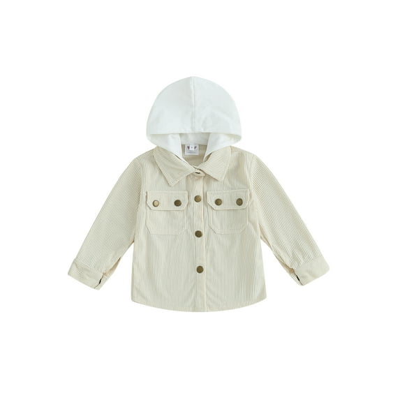 Bagilaanoe Toddler Baby Boy Corduroy Hooded Jacket Contrast Color Long Sleeve Shacket with Pockets 12M 18M 24M 3T 4T 5T Kids Fall Casual Outwear