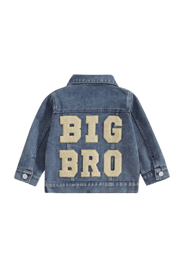 Toddler Baby Boy Denim Jacket Letter Embroidery Long Sleeve Single-Breasted Shacket Coat with Pockets 12M 18M 24M 3T 4T 5T Kids Casual Outwear