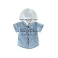 thumbnail image 1 of Bagilaanoe Toddler Baby Boy Denim Shirts Casual Hooded Sweatshirt Short Sleeve Pullover 6M 12M 18M 24M 3T 4T 5T Kids Summer Loose Tee Tops, 1 of 8