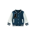 thumbnail image 1 of Bagilaanoe Toddler Baby Boy Girl Baseball Jacket Letter Pattern Contrast Color Long Sleeve Coat with Pockets 12M 18M 24M 3T 4T 5T Kids Fall Casual Outwear, 1 of 9