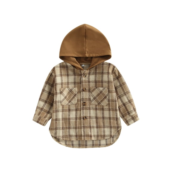 Bagilaanoe Toddler Baby Boy Girl Hooded Shirt Jacket Plaid Long Sleeve Single-Breasted Shacket with Pockets 1T 2T 3T 4T 5T 6T Kids Fall Casual Outwear