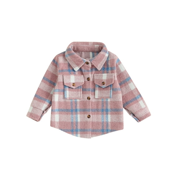 Bagilaanoe Toddler Baby Boy Girl Jacket Plaid Long Sleeve Single-Flannel Shirts Shacket 6M 12M 18M 24M 3T 4T Kids Fall Casual Outwear