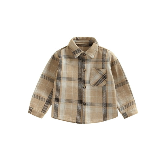 Bagilaanoe Toddler Baby Boy Girl Shirt Jacket Plaid Long Sleeve Single-Breasted Shacket with Pockets 6M 12M 18M 24M 3T 4T Kids Fall Casual Tops