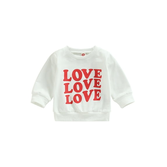 Bagilaanoe Toddler Baby Boy Girl Valentine's Day Sweatshirt Long Sleeve Heart Letter Print Pullover 6M 12M 18M 24M 3T Kids Loose Tee Tops
