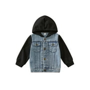 Bagilaanoe Toddler Baby Boy Hooded Jacket Long Sleeve Single-Breasted Denim Coat with Pockets 18M 24M 2T 3T 4T 5T 6T Kids Fall Casual Outwear