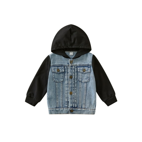 Bagilaanoe Toddler Baby Boy Hooded Jacket Long Sleeve Single-Breasted Denim Coat with Pockets 18M 24M 2T 3T 4T 5T 6T Kids Fall Casual Outwear