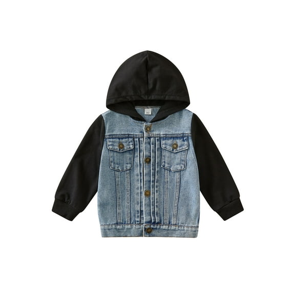 Bagilaanoe Toddler Baby Boy Hooded Jacket Long Sleeve Single-Breasted Denim Coat with Pockets 18M 24M 2T 3T 4T 5T 6T Kids Fall Casual Outwear