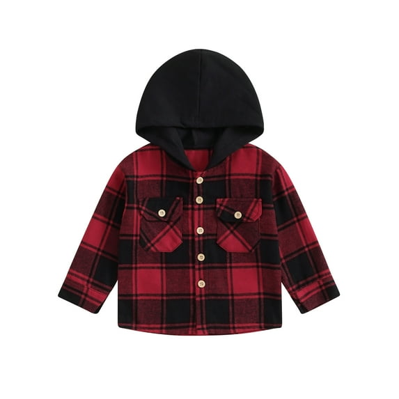 Bagilaanoe Toddler Baby Boy Hooded Jacket Plaid Long Sleeve Shirt Shacket 9M 12M 18M 24M 3T 4T Kids Fall Casual Outwear