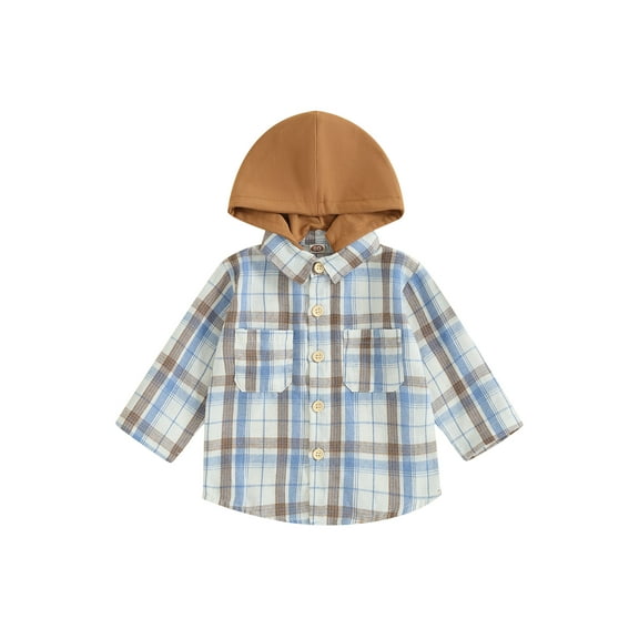 Bagilaanoe Toddler Baby Boy Hooded Jacket Plaid Long Sleeve Shirts Shacket Coat with Pockets 6M 12M 18M 24M 3T 4T Kids Fall Casual Outwear