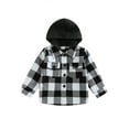 thumbnail image 1 of Bagilaanoe Toddler Baby Boy Hooded Jacket Plaid Long Sleeve Single-Breasted Shacket Coat with Pockets 6M 12M 18M 24M 3T 4T 5T Kids Fall Casual Outwear, 1 of 9