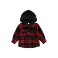 thumbnail image 1 of Bagilaanoe Toddler Baby Boy Hooded Jacket Plaid Long Sleeve Single-Breasted Shacket Coat with Pockets 1T 2T 3T 4T 5T 6T Kids Fall Casual Outwear, 1 of 8