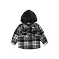 thumbnail image 1 of Bagilaanoe Toddler Baby Boy Hooded Jacket Plaid Long Sleeve Single-Breasted Shacket Coat with Pockets 1T 2T 3T 4T 5T 6T Kids Fall Casual Outwear, 1 of 8