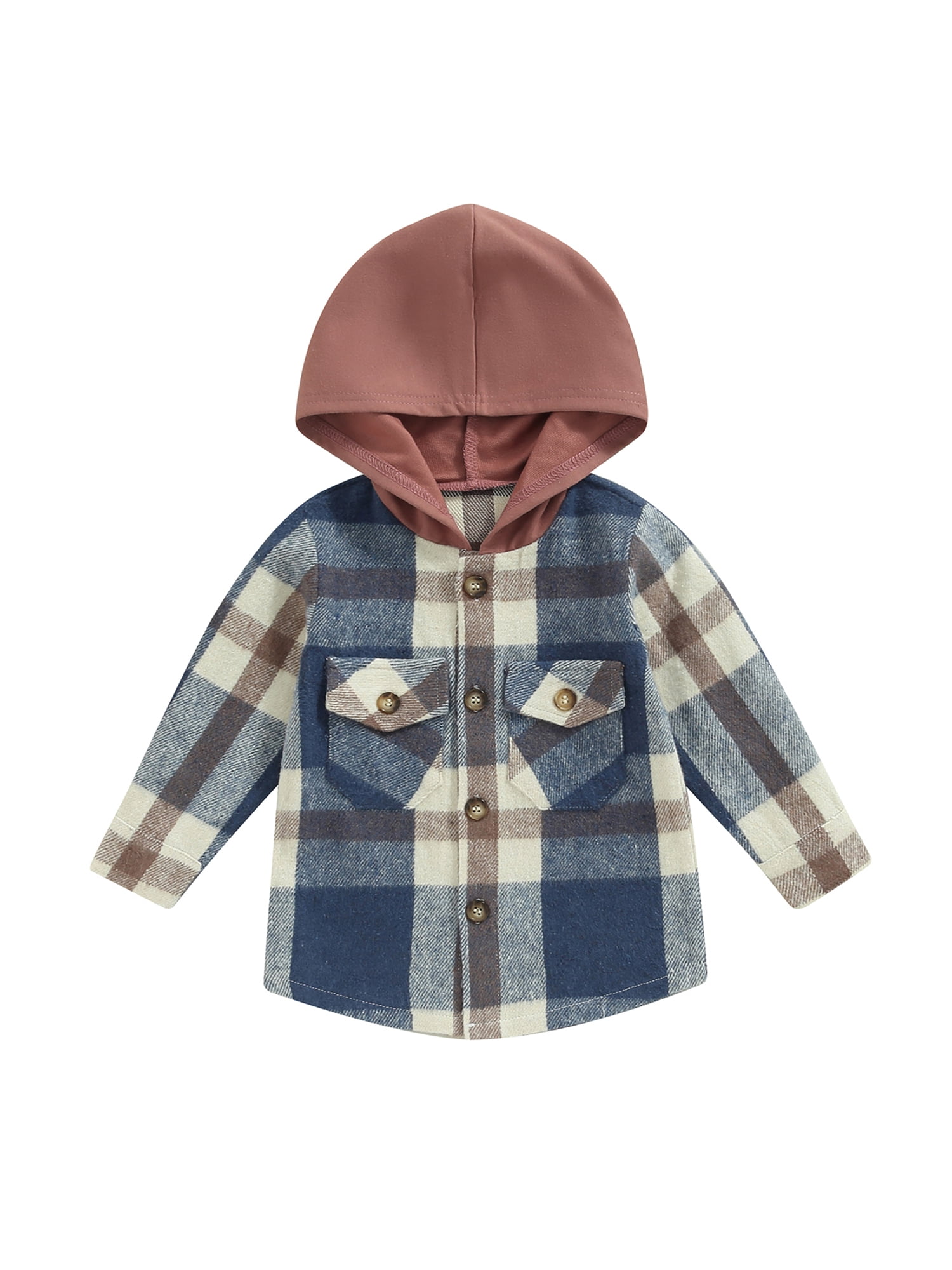 Bagilaanoe Toddler Baby Boy Hooded Jacket Plaid Long Sleeve Single