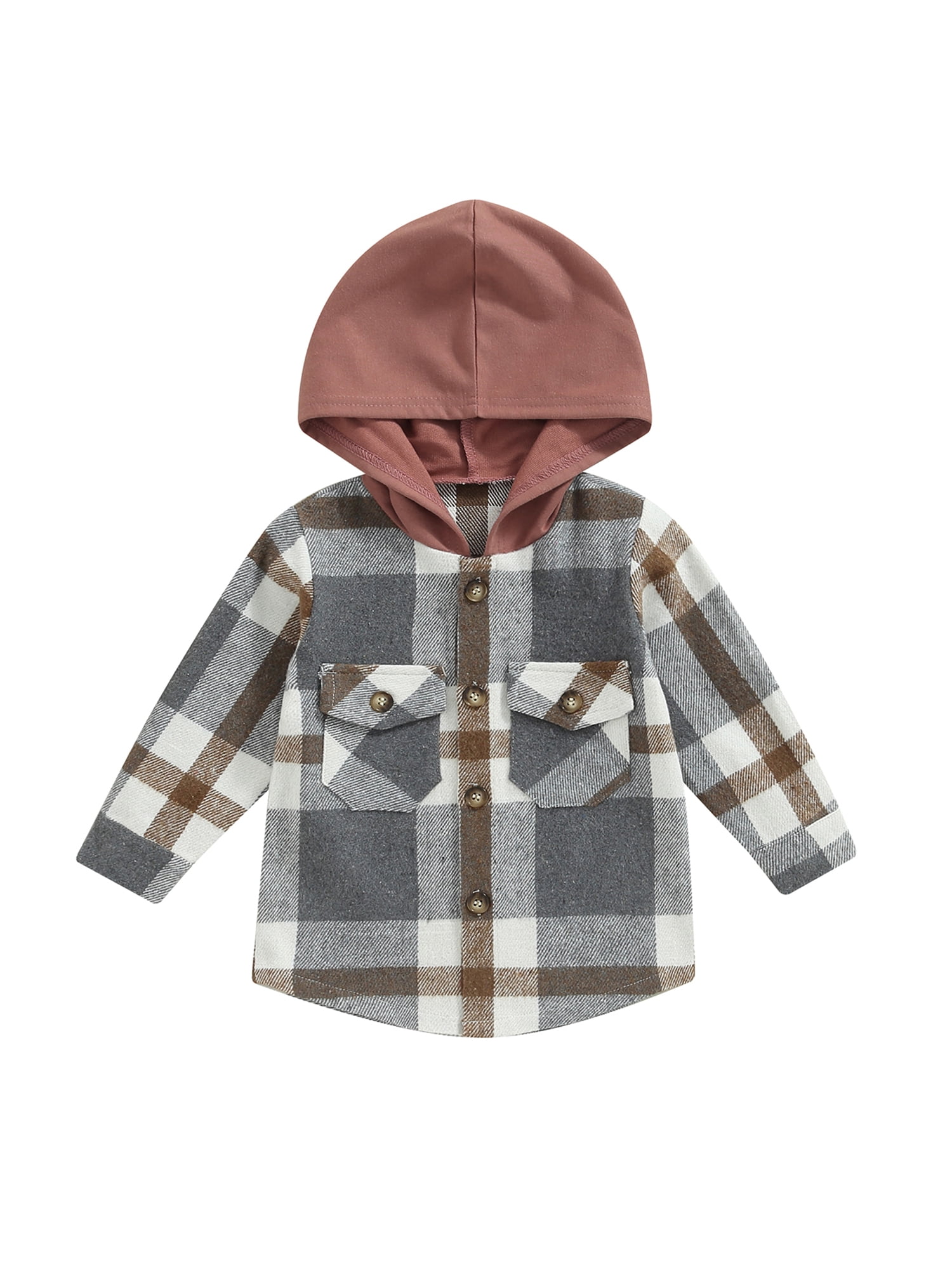 Shacket Infant Bagilaanoe Toddler Baby Boy Hooded Jacket Plaid Long Sleeve Single ...
