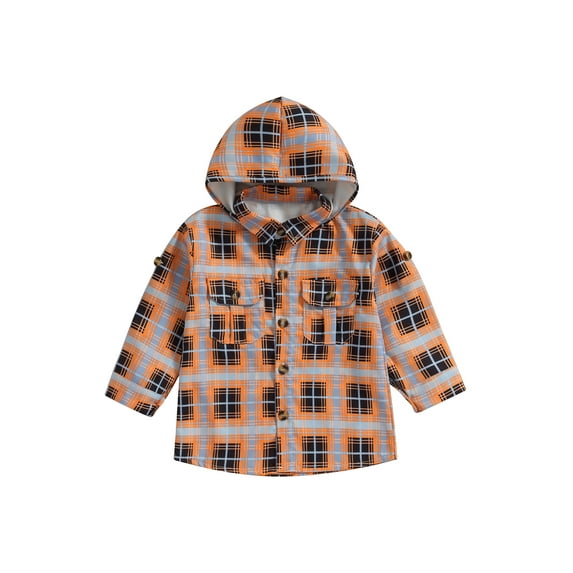 Bagilaanoe Toddler Baby Boy Hooded Shirt Plaid Long Sleeve Shacket Tops 6M 12M 24M 3T 4T 5T Kids Fall Casual Clothes