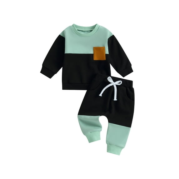 Bagilaanoe Toddler Baby Boy Long Pants Set Contrast Color Long Sleeve Sweatshirt Pullover Tops + Drawstring Sweatpants 6M 12M 18M 24M 3T Kids Casual Sweatsuits