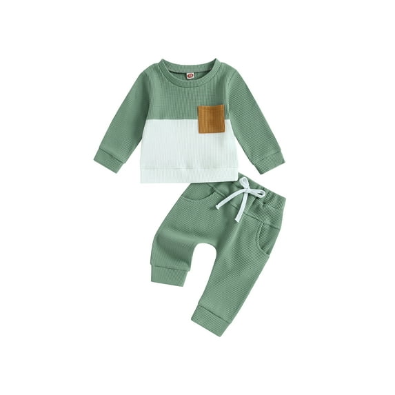 Bagilaanoe Toddler Baby Boy Long Pants Set Contrast Color Long Sleeve Sweatshirt Pullover Tops + Drawstring Sweatpants 6M 12M 18M 24M 3T Kids Casual Sweatsuits