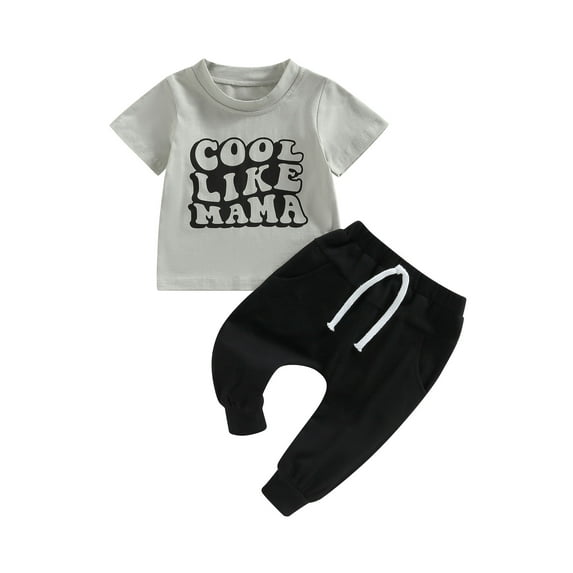 Bagilaanoe Toddler Baby Boy Long Pants Set Letter Print Short Sleeve T Shirts Tops + Sweatpants 6M 12M 18M 24M 3T Kids Casual Summer Outfit