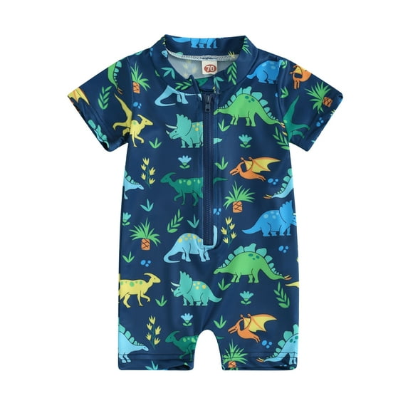 Bagilaanoe Toddler Baby Boy One-Piece Swimsuit Cute Print Short Sleeve Zipper Rashguard Swimwear 3M 6M 9M 12M 18M 24M 3T Kids Jumpsuit Bathing Suit