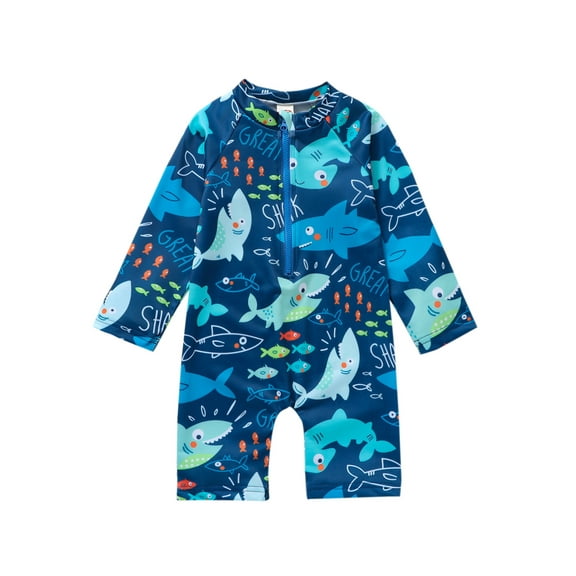 Bagilaanoe Toddler Baby Boy One-Piece Swimsuit Print Long Sleeve Zipper Rashguard Swimwear 3M 6M 12M 2T 3T 4T 5T Kids Beach Pool Shorts Bathing Suit