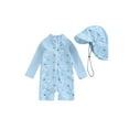 thumbnail image 1 of Bagilaanoe Toddler Baby Boy One-Piece Swimsuit Print Long Sleeve Zipper Rashguard Swimwear + Swimming Cap 3M 6M 12M 18M 24M 3T Kids Jumpsuit Bathing Suit, 1 of 7