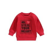 Bagilaanoe Toddler Baby Boy Valentine's Day Sweatshirt Long Sleeve Letter Print Pullover 6M 12M 18M 24M 3T 4T 5T Kids Loose Tee Tops