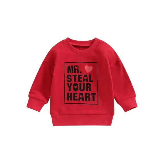 Bagilaanoe Toddler Baby Boy Valentine's Day Sweatshirt Long Sleeve Letter Print Pullover 6M 12M 18M 24M 3T 4T 5T Kids Loose Tee Tops