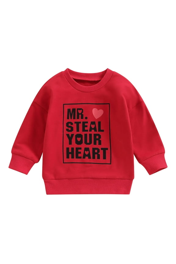 Toddler Baby Boy Valentine's Day Sweatshirt Long Sleeve Letter Print Pullover 6M 12M 18M 24M 3T 4T 5T Kids Loose Tee Tops