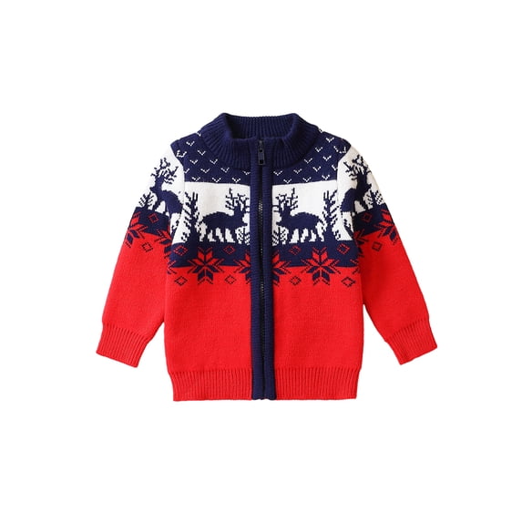 Bagilaanoe Toddler Baby Boys Christmas Knit Cardigan Long Sleeve Sweater Deer Pattern Zipper Knitwear Coat 1T 2T 3T 4T 5T 6T Kids Fall Casual Tops Outwear