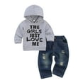 thumbnail image 1 of Bagilaanoe Toddler Baby Boys Long Pants Set Letter Print Long Sleeve Hooded Pullover Tops + Ripped Jeans 3T 4T 5T Kids Casual Sweatsuits, 1 of 8