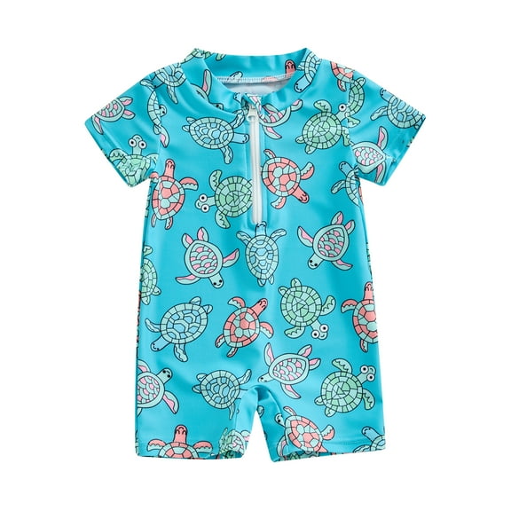 Bagilaanoe Toddler Baby Boys One-Piece Swimsuit Print Short Sleeve Zipper Rashguard Swimwear 3M 6M 12M 24M 3T Kids Jumpsuit Bathing Suit
