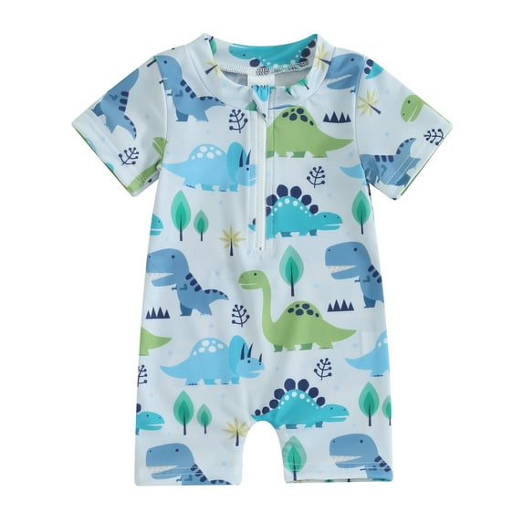 Bagilaanoe Toddler Baby Boys One-Piece Swimsuit Print Short Sleeve Zipper Rashguard Swimwear 3M 6M 12M 2T 3T Kids Bathing Suit